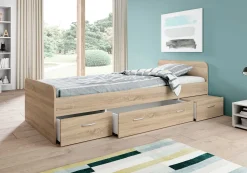 Bett Barko 90x200 mit 3 Schubladen - Eiche