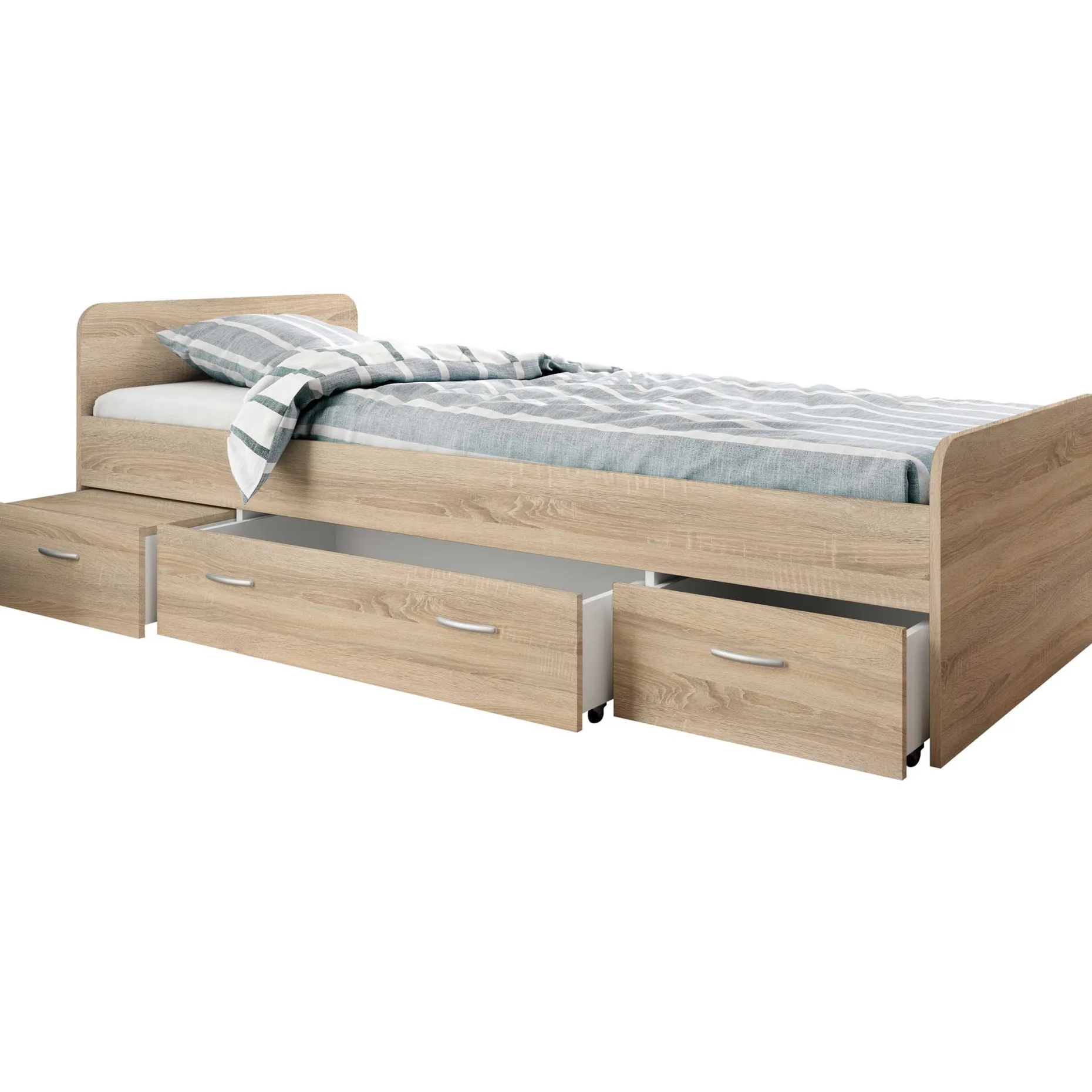 Bett Barko 90x200 mit 3 Schubladen - Eiche