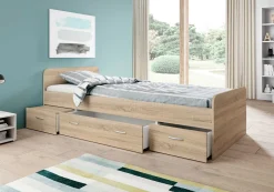 Bett Barko 90x200 mit 3 Schubladen - Eiche