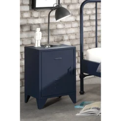 Bett Bronxx Metall 90x200(inkl. Lattenrost) mit Nachttisch-matt denim blue