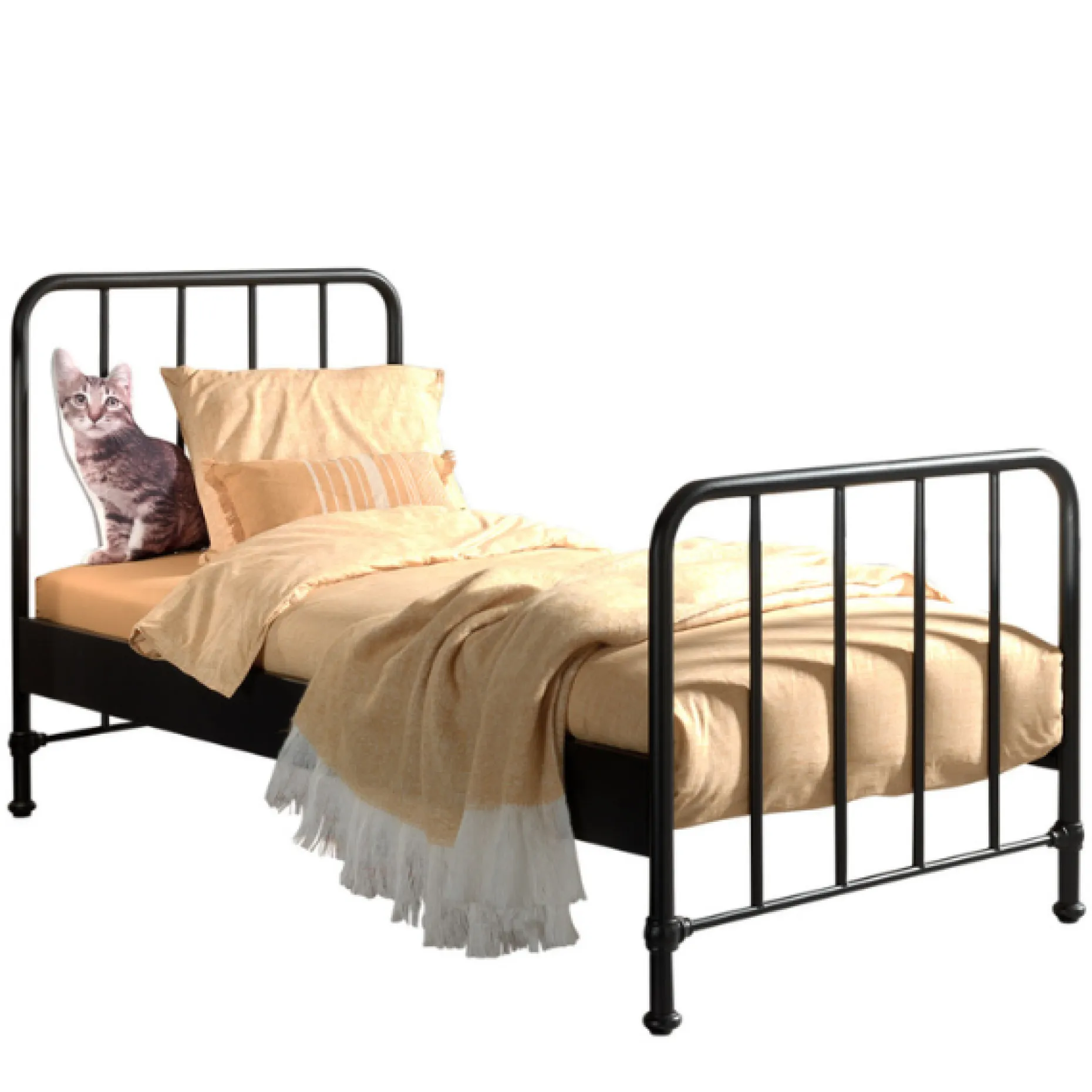 Bett Bronxx Metall 90x200 (inkl. Lattenrost) mit Nachttisch - mattschwarz