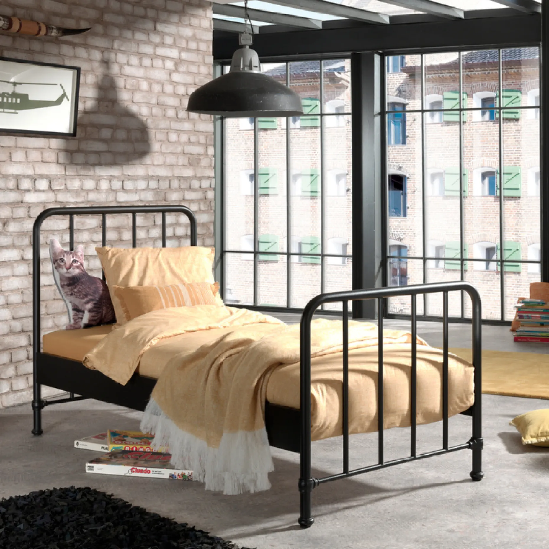Bett Bronxx Metall 90x200 (inkl. Lattenrost) mit Nachttisch - mattschwarz