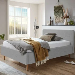 Bett Dalila 140x200cm teddy stoff mit aufbewahrung - grau