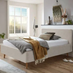 Bett Dalila 140x200cm teddy stoff mit aufbewahrung - beige