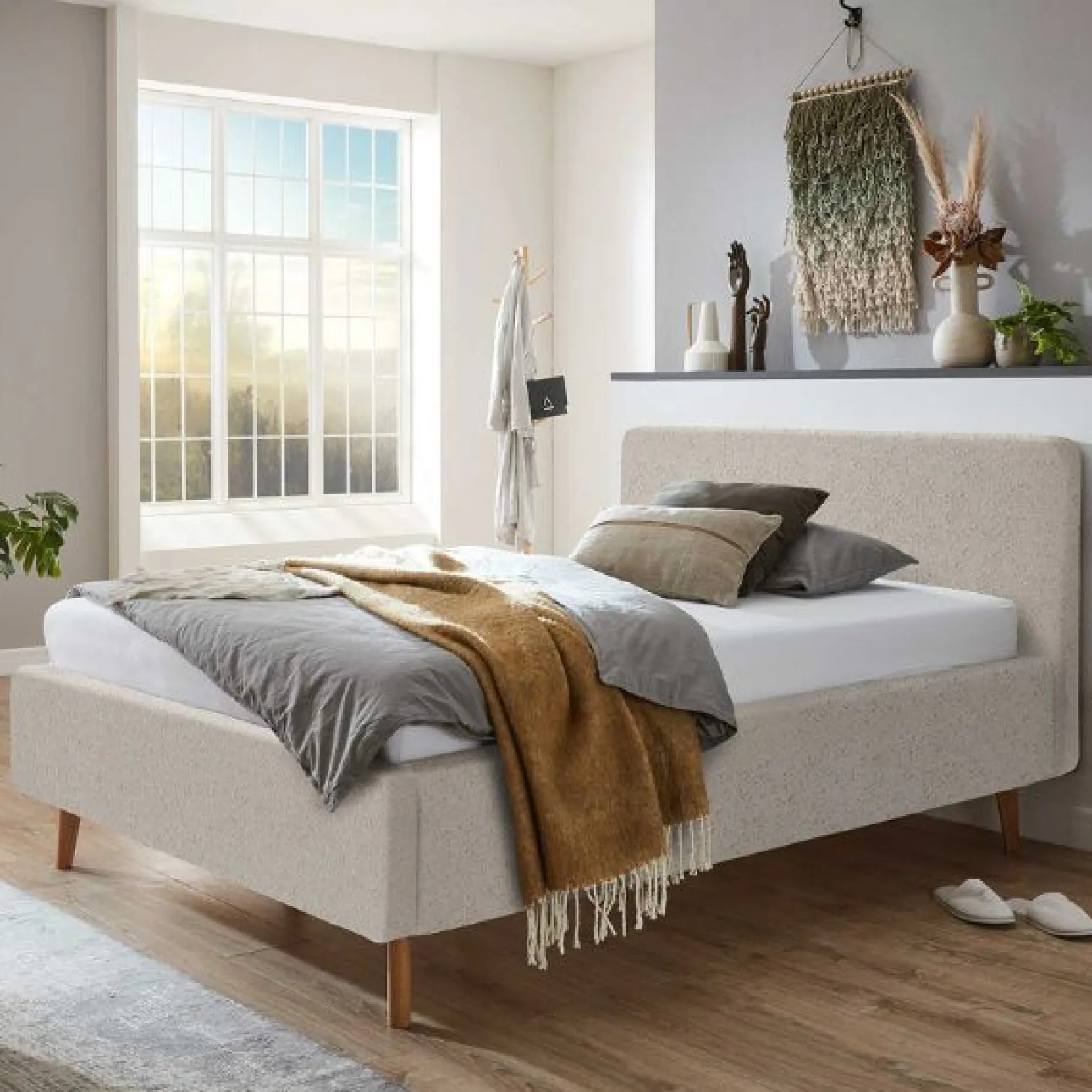Bett Dalila 140x200cm teddy stoff mit aufbewahrung - beige