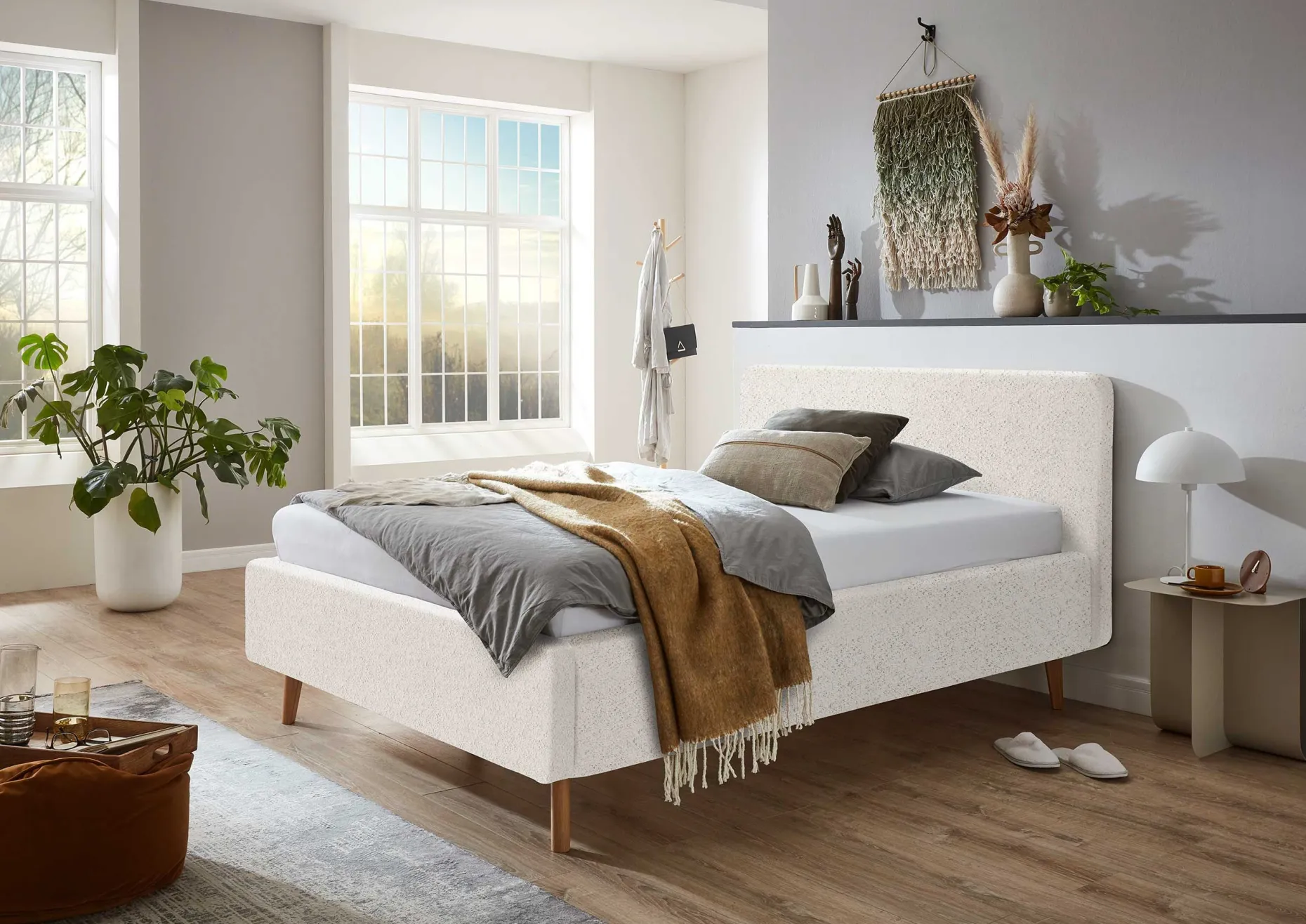 Bett Dalila 140x200cm Teddystoff - weiß