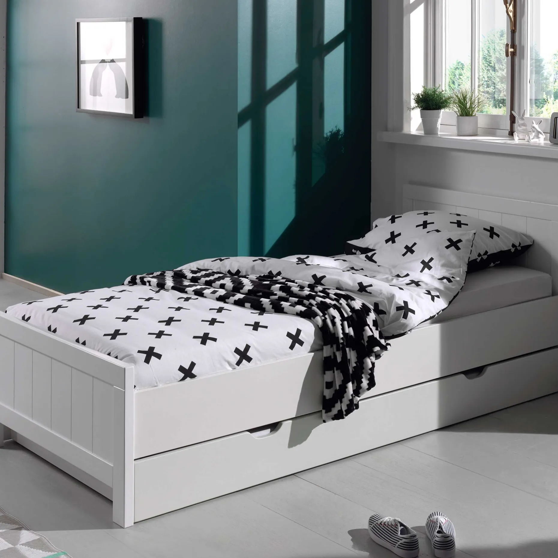 Bett Erik 90x200cm mit Bettkasten - weiß