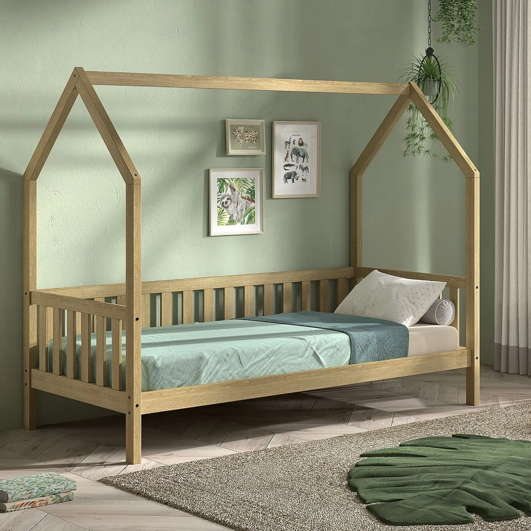 Bettgestell Home - 90x200 cm - mit Gitter - Eiche massiv