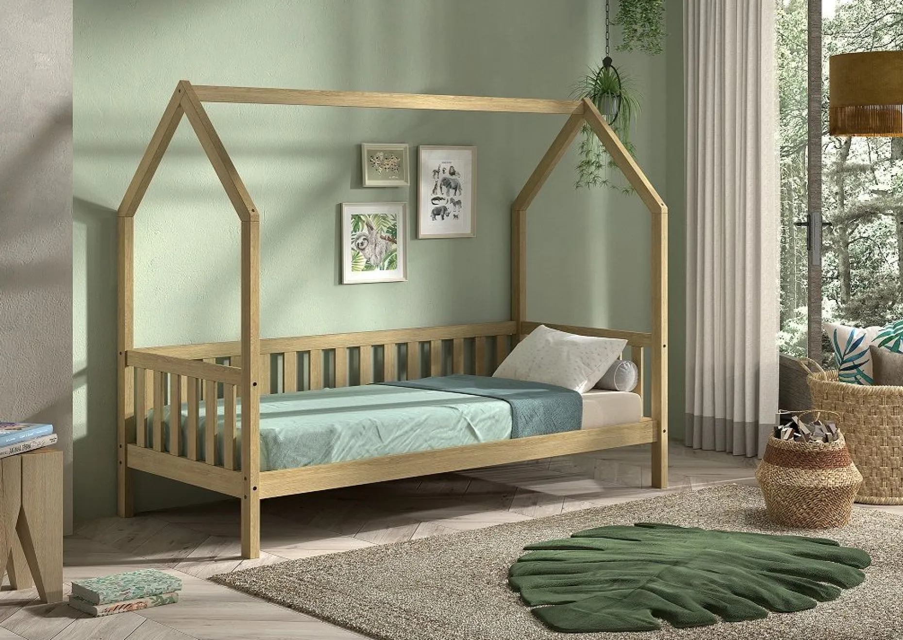 Bettgestell Home - 90x200 cm - mit Gitter - Eiche massiv