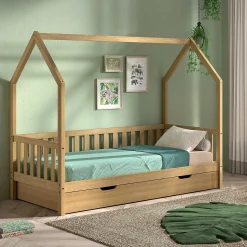 Bettgestell Home - 90x200 cm - mit Gitter - mit Bettschublade - Eiche