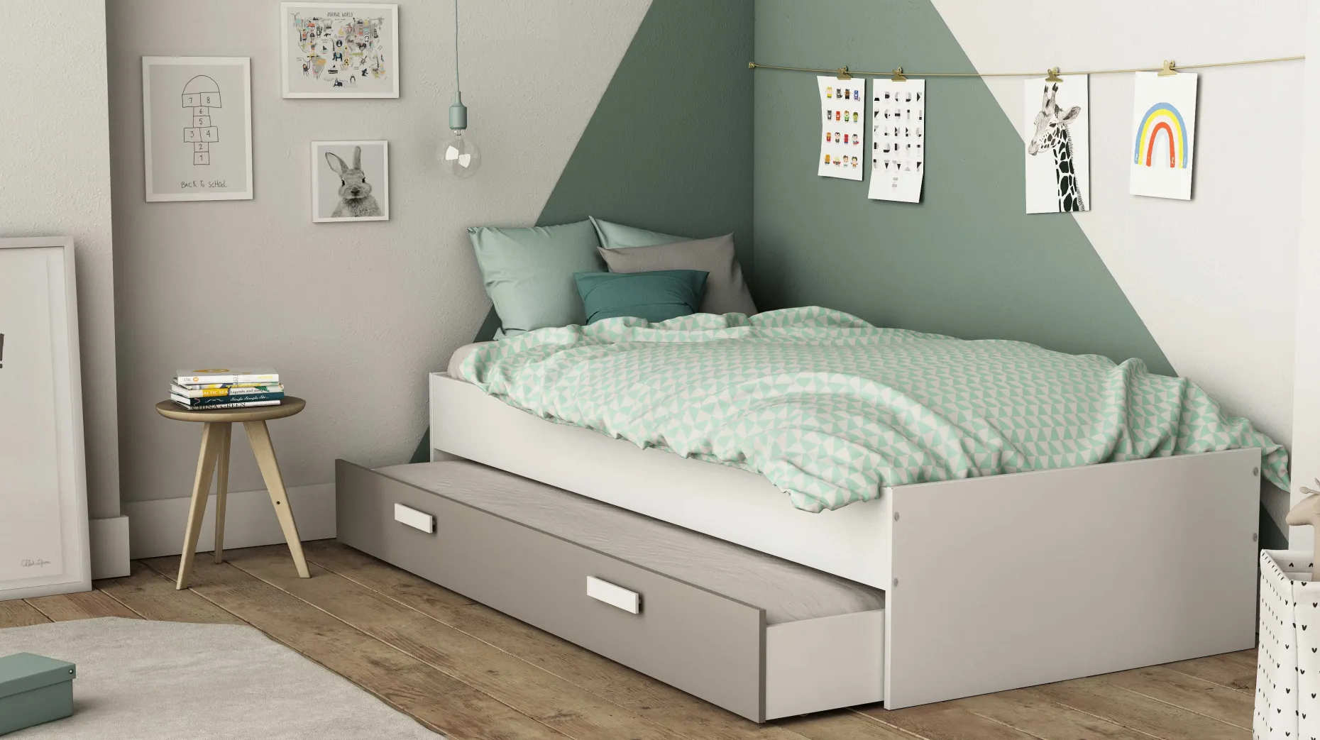Bettkasten Tidelle matt weiß/beige