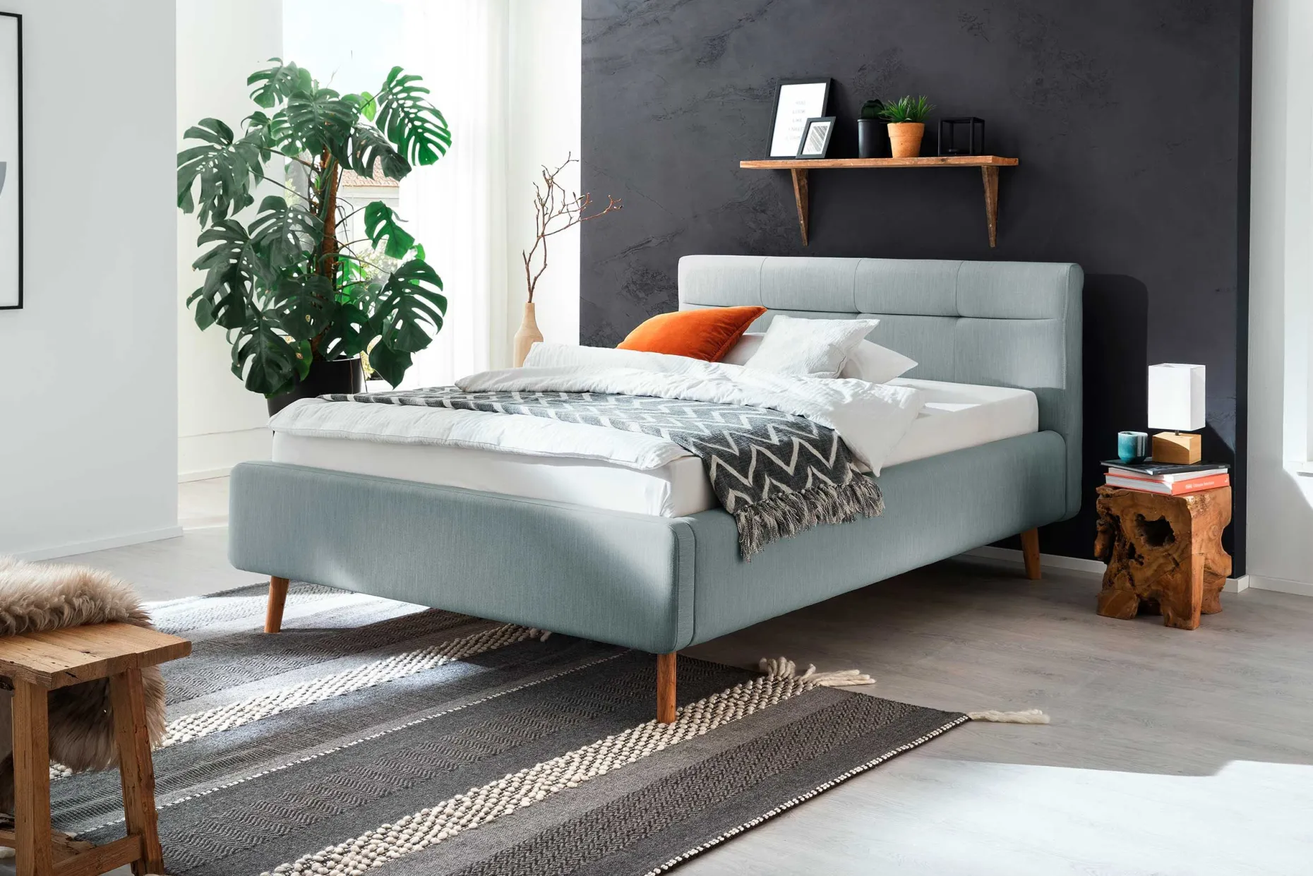 Bett Laika 140x200cm mit Stauraum - eisblau