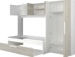 Bett Lev 90x200 cm mit Schrank und Bettschublade - Kiefer/weiß