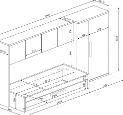 Bett Lev 90x200 cm mit Schrank und Bettschublade - Kiefer/weiß