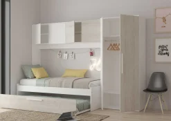 Bett Lev 90x200 cm mit Schrank und Bettschublade - Kiefer/weiß