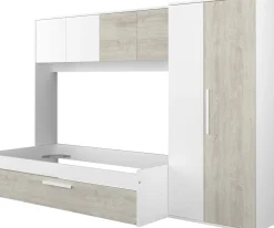 Bett Lev 90x200 cm mit Schrank und Bettschublade - Kiefer/weiß