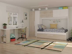 Bett Lev 90x200 cm mit Schrank und Bettschublade - Kiefer/weiß