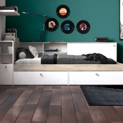 Bett Liva 90 x 190/200 cm-Kronberg Eiche/Mattweiß