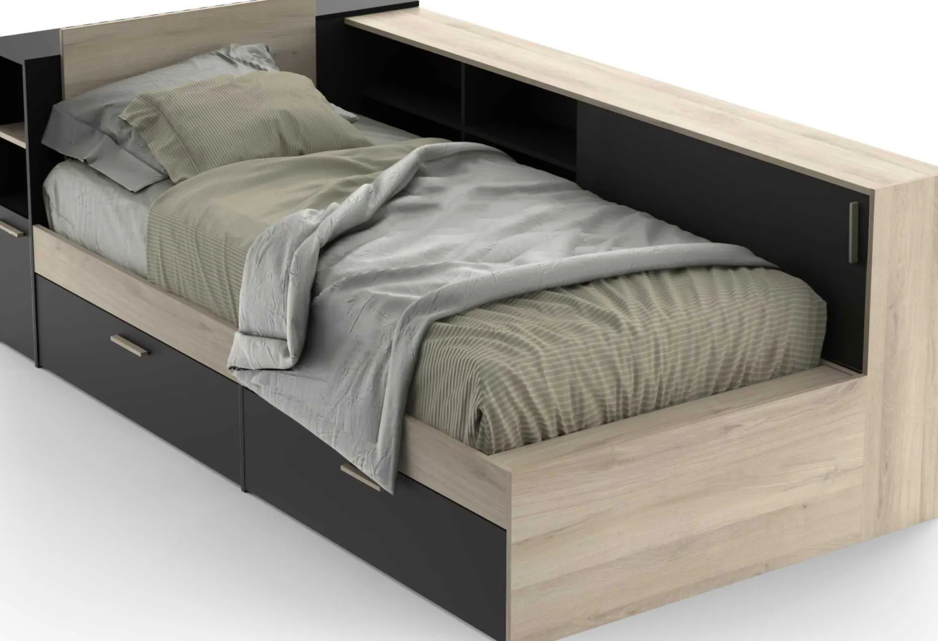 Bett Liva 90 x 190/200 cm-Kronberg Eiche/Mattschwarz