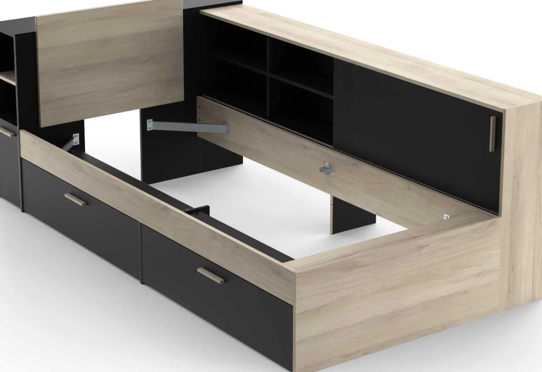 Bett Liva 90 x 190/200 cm-Kronberg Eiche/Mattschwarz