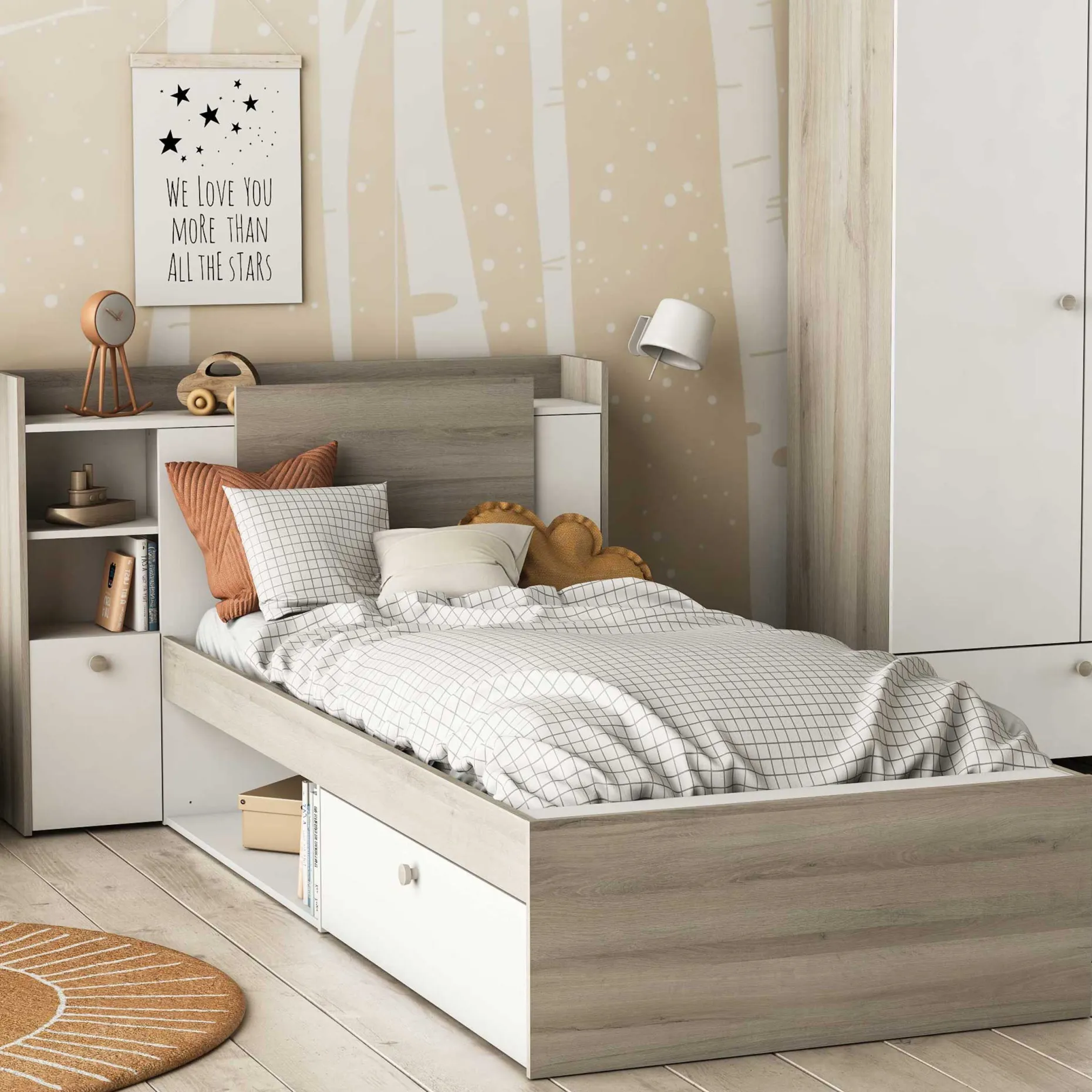 Bett Liva 90 x 190 cm-Kronberg Eiche/Mattweiß