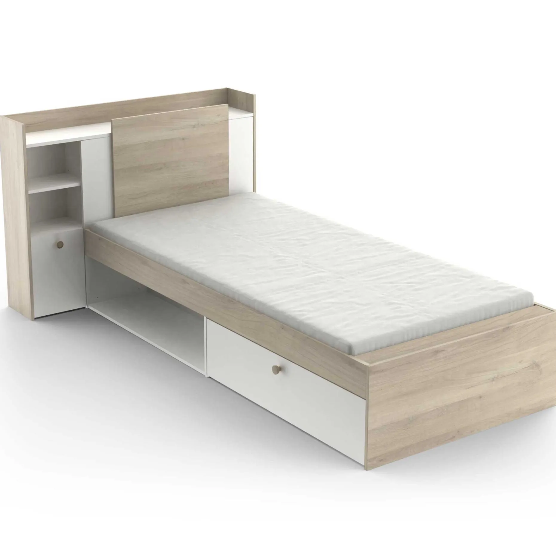 Bett Liva 90 x 190 cm-Kronberg Eiche/Mattweiß