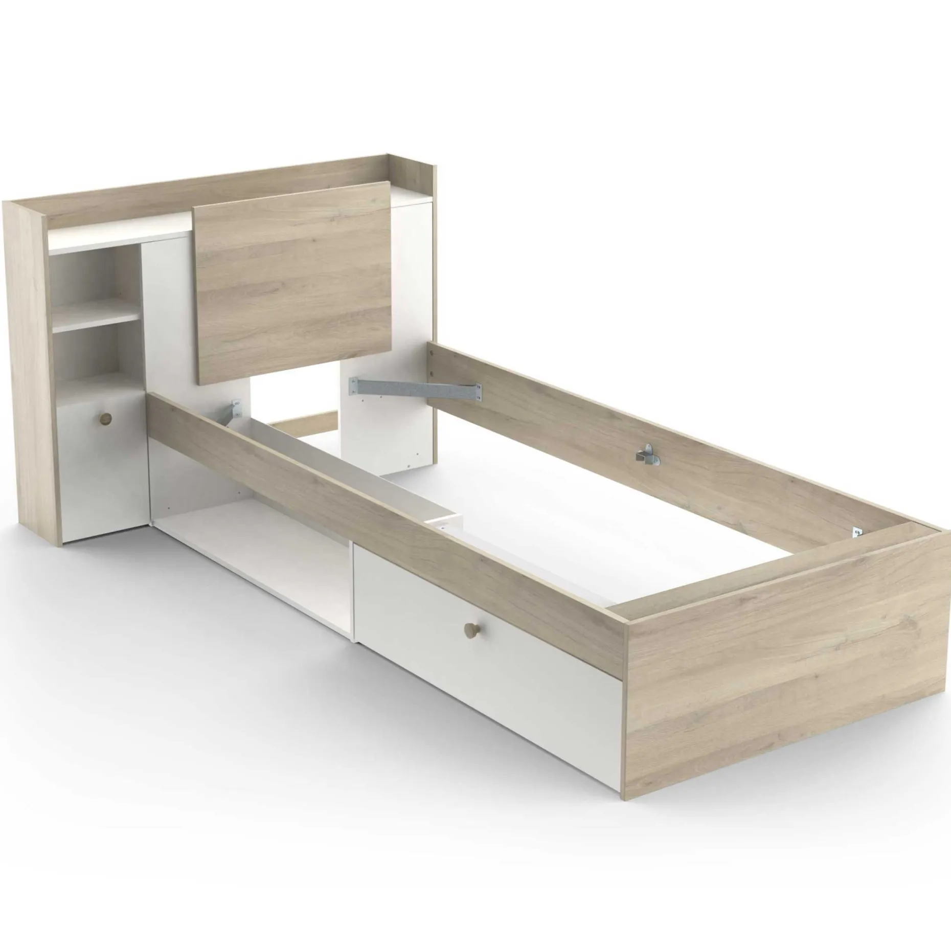 Bett Liva 90 x 190 cm-Kronberg Eiche/Mattweiß