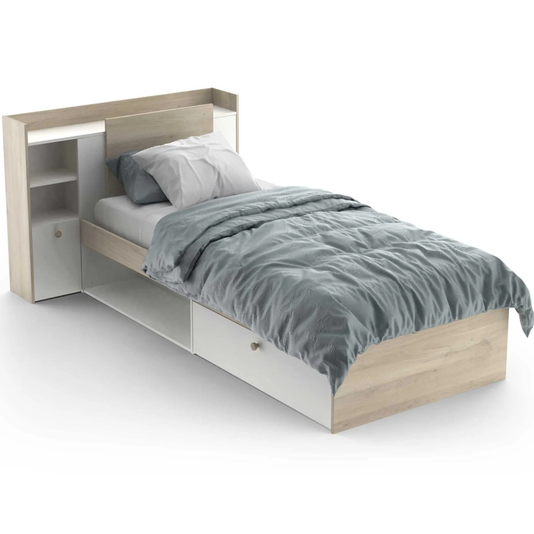 Bett Liva 90 x 190 cm-Kronberg Eiche/Mattweiß