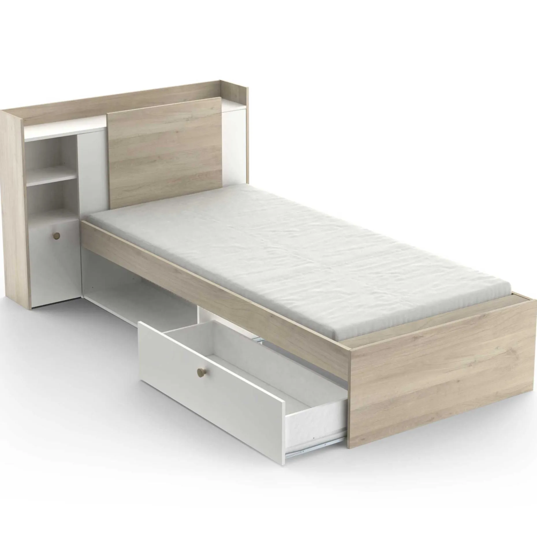 Bett Liva 90 x 190 cm-Kronberg Eiche/Mattweiß
