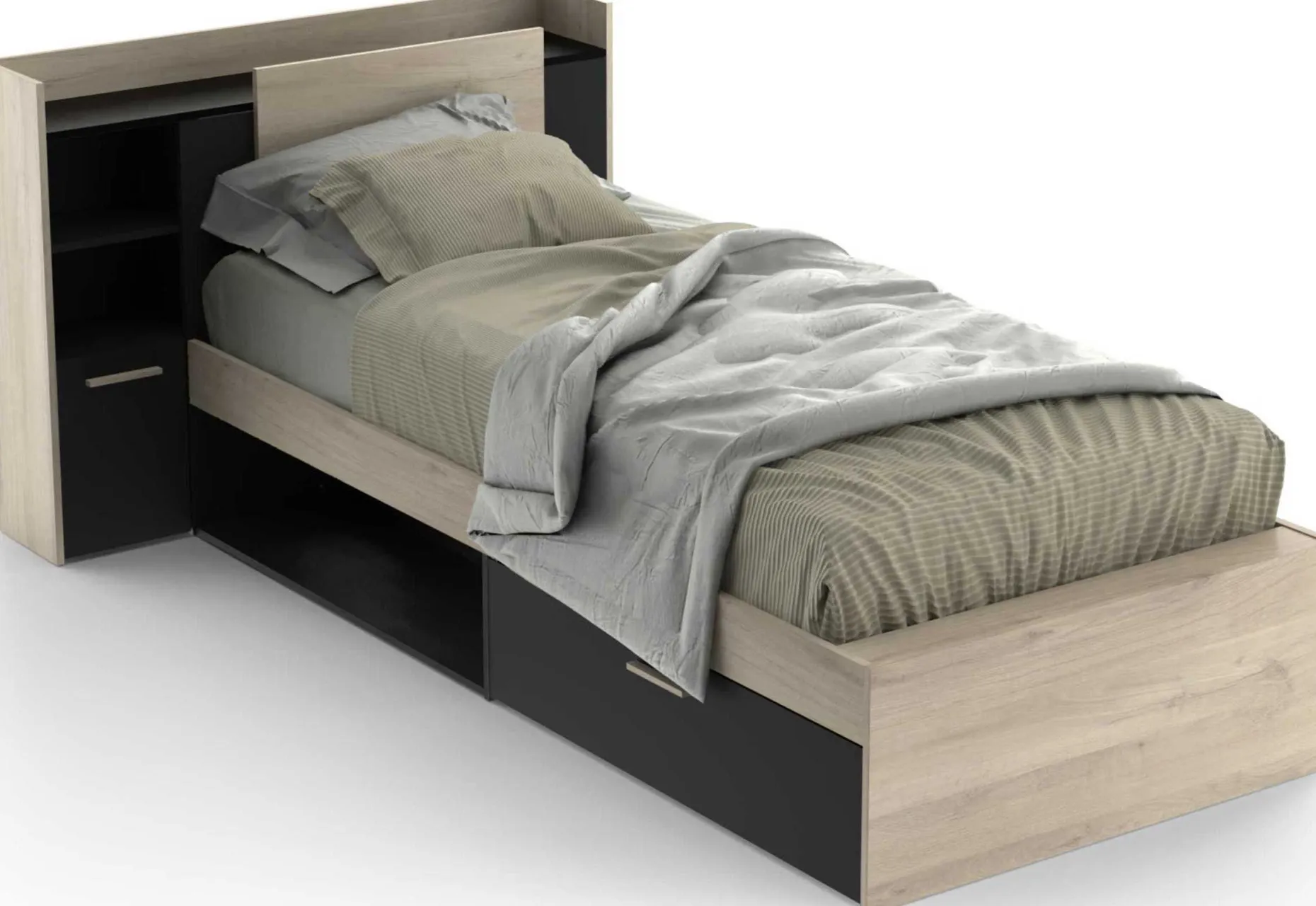 Bett Liva 90 x 190 cm-Kronberg Eiche/mattschwarz