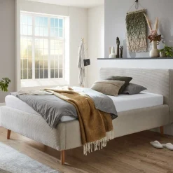 Bett Madras 140x200cm mit Lagerung Rippe Samt - beige