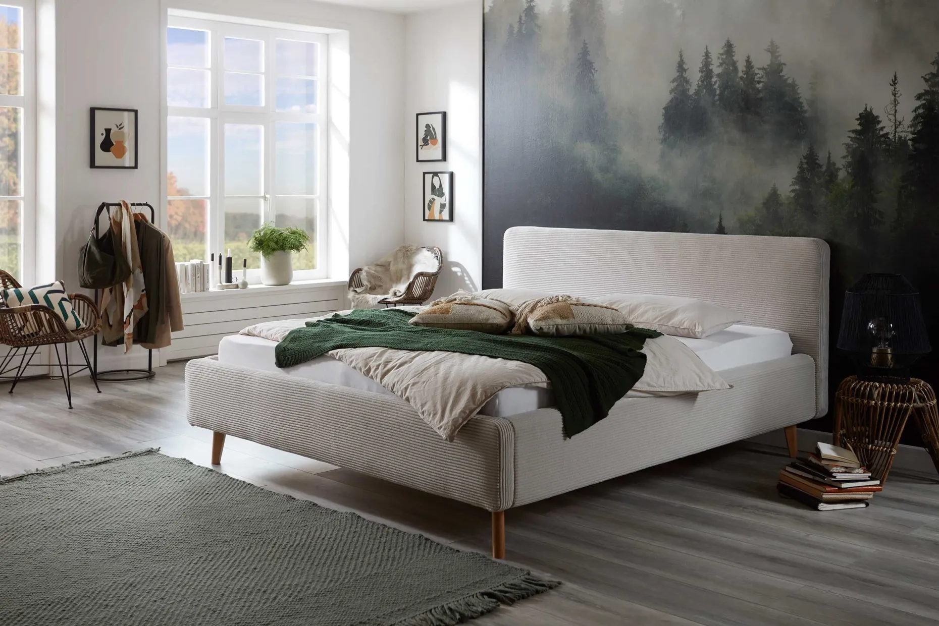 Bett Madras 160x200cm mit Lagerung Rippe Samt - beige