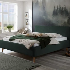 Bett Madras 180x200cm mit Lagerung Rippe Samt - dunkelgrün