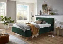 Bett Madras 140x200cm mit Stauraum Rippe Samt - dunkelgrün