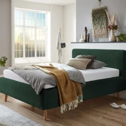 Bett Madras 140x200cm mit Stauraum Rippe Samt - dunkelgrün