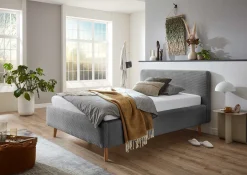 Bett Madras 140x200cm mit Stauraum Rippe Samt - grau