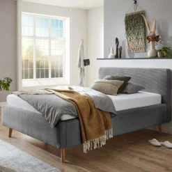 Bett Madras 140x200cm mit Stauraum Rippe Samt - grau