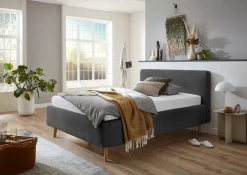 Bett Madras 140x200cm mit Stauraum Rippe Samt - anthrazit