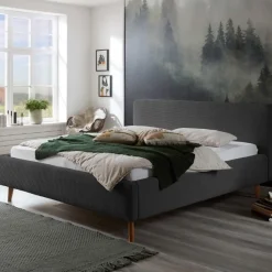 Bett Madras 160x200cm mit Stauraum Rippe Samt - anthrazit