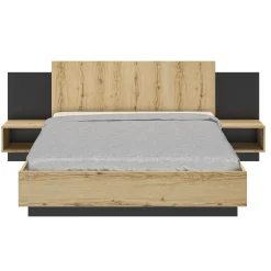Bett Marzano 160x200cm mit zwei Nachttischen - helvezia Eiche