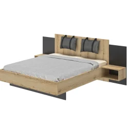Bett Marzano 160x200cm mit zwei Nachttischen - helvezia Eiche