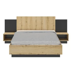 Bett Marzano 140x200cm mit zwei Nachttischen - helvezia Eiche
