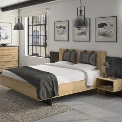 Bett Marzano 140x200cm mit zwei Nachttischen - helvezia Eiche