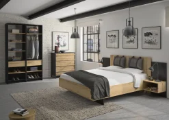 Bett Marzano 140x190cm mit zwei Nachttischen - helvezia Eiche