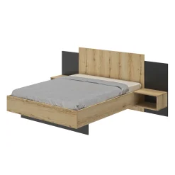 Bett Marzano 140x190cm mit zwei Nachttischen - helvezia Eiche