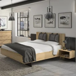 Bett Marzano 180x200cm mit zwei Nachttischen - helvezia Eiche