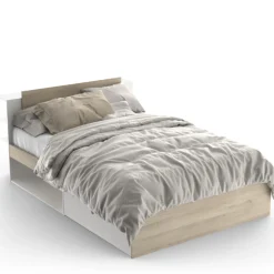 Bett Maura mit Stauraum 140 x 190cm/200 cm-Kronberg Eiche/Mattweiß