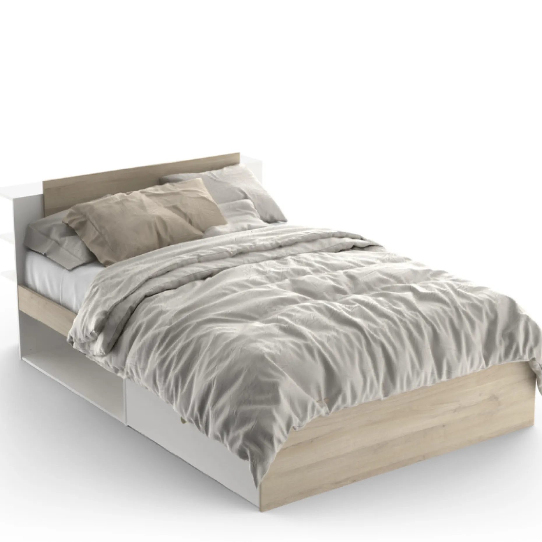 Bett Maura mit Stauraum 140 x 190cm/200 cm-Kronberg Eiche/Mattweiß