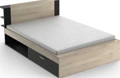 Bett Maura mit Stauraum 140 x 190cm/200 cm-Kronberg Eiche/Mattschwarz