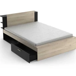 Bett Maura mit Stauraum 140 x 190cm/200 cm-Kronberg Eiche/Mattschwarz